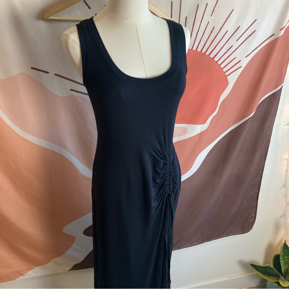 Cabi Long Sleeveless Dress Tank Maxi XS Black Scrunch‎ Midi Runched Casual Date